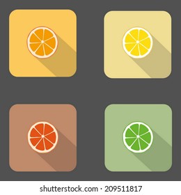Icono naranja. Ilustración vectorial moderna de diseño plano. Aislado sobre un fondo de color elegante. Icono plano de sombra larga. Elementos de diseño plano.