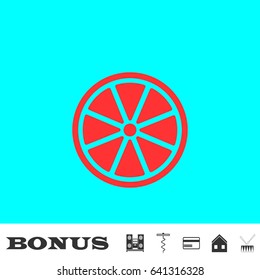 Orange icon flat. Red pictogram on blue background. Vector illustration symbol and bonus buttons Music center, corkscrew, credit card, house, drum