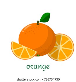 Orange icon in flat style. Isolated object, logo. Fruit from the farm. Organic food. Vector illustration.