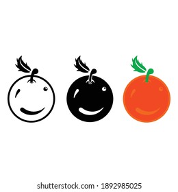 Orange Icon, Fruit Icon, Orange Logo, Outline,Filled and flat Icon Style. Black,Green and Orange. For Logo,Icon,Symbol and Sign