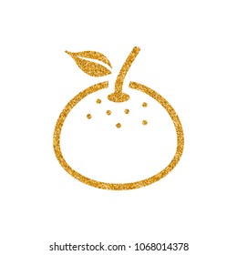 Orange icon in gold glitter texture. Sparkle luxury style vector illustration.