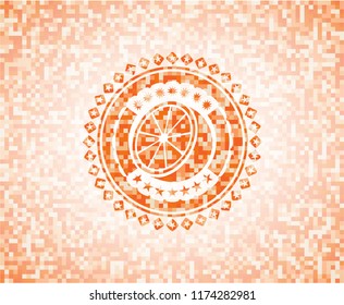 orange icon inside abstract emblem, orange mosaic background