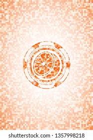 orange icon inside abstract emblem, orange mosaic background