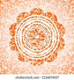 orange icon inside abstract emblem, orange mosaic background. 