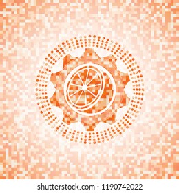 orange icon inside abstract orange mosaic emblem with background