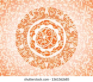 orange icon inside abstract orange mosaic emblem with background