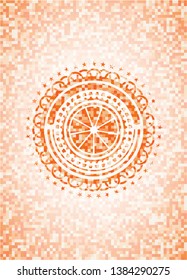 orange icon inside abstract orange mosaic emblem with background
