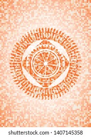 orange icon inside abstract orange mosaic emblem with background