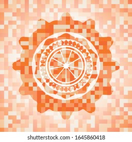 orange icon inside abstract orange mosaic emblem with background