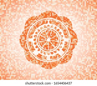 orange icon inside abstract orange mosaic emblem