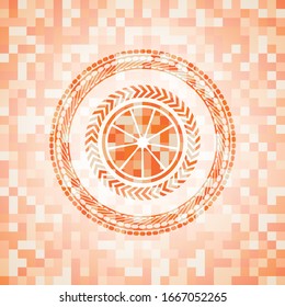 orangefarbene Ikone innerhalb eines abstrakten orangefarbenen Mosaikzeichens