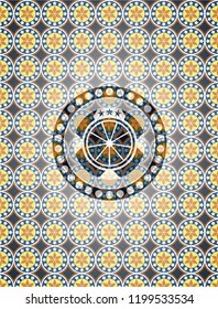 orange icon inside arabesque badge. arabic decoration.