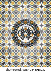 orange icon inside arabesque badge background. arabic decoration.
