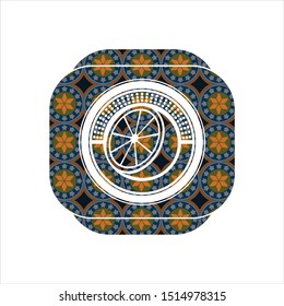 orange icon inside arabesque badge background. arabic decoration.