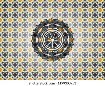 orange icon inside arabesque emblem. arabic decoration.