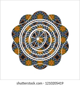 orange icon inside arabesque emblem. arabic decoration.
