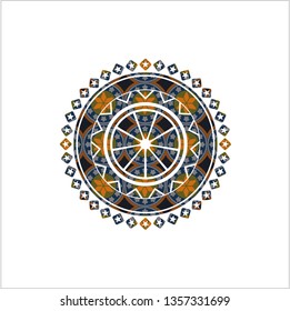 orange icon inside arabesque emblem. arabic decoration.