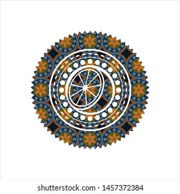 orange icon inside arabesque emblem background. arabic decoration.
