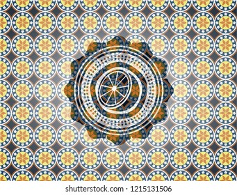 orange icon inside arabesque style badge. arabic decoration.
