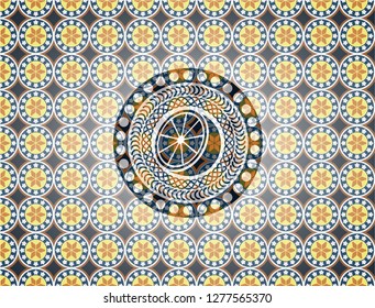 orange icon inside arabesque style emblem. arabic decoration.
