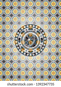 orange icon inside arabesque style badge. arabic decoration.