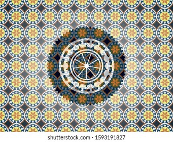 orange icon inside arabesque style emblem. arabic decoration.