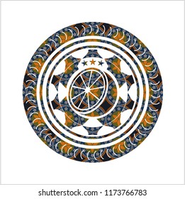 orange icon inside arabic badge background. Arabesque decoration.