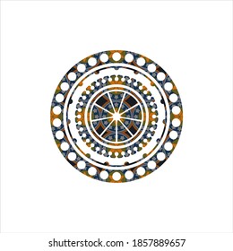 orange icon inside arabic badge. Arabesque decoration. 