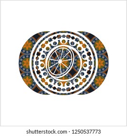 orange icon inside arabic emblem. Arabesque decoration.
