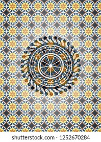 orange icon inside arabic emblem. Arabesque decoration.