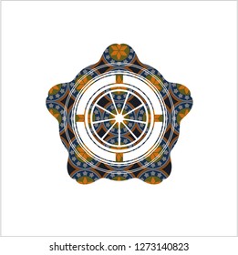 orange icon inside arabic emblem. Arabesque decoration.