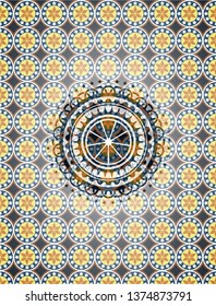 orange icon inside arabic emblem. Arabesque decoration.