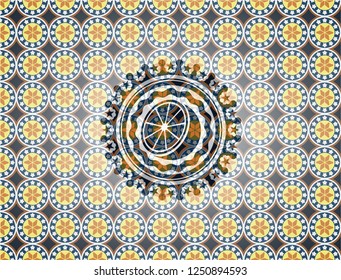 orange icon inside arabic style emblem. Arabesque decoration.