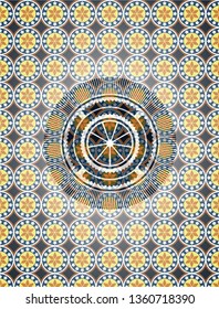 orange icon inside arabic style emblem. Arabesque decoration.