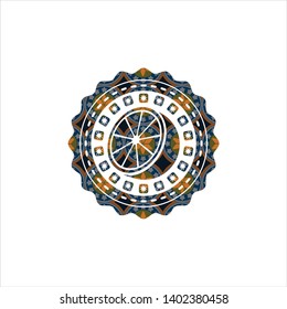 orange icon inside arabic style emblem. Arabesque decoration.