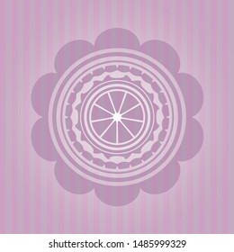 orange icon inside badge with pink background