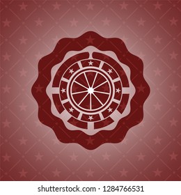 orange icon inside badge with red background