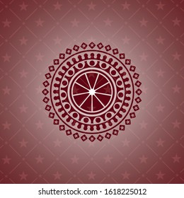 orange icon inside badge with red background