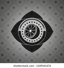 orange icon inside black emblem. Vintage.