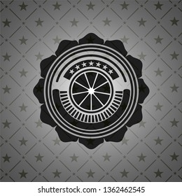 orange icon inside black emblem. Vintage.