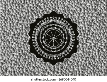 orange icon inside black emblem with grey bubbles background. Vector Illustration. Detailed.