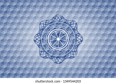 orange icon inside blue hexagon badge.