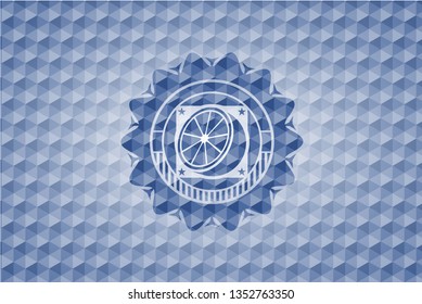 orange icon inside blue hexagon badge.