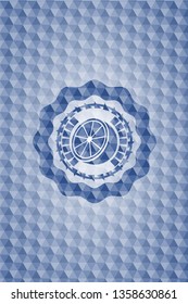 orange icon inside blue polygonal badge.