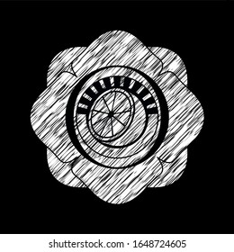 orangefarbenes Symbol in einem Chalkboard-Emblem