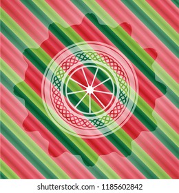 orange icon inside christmas badge background.