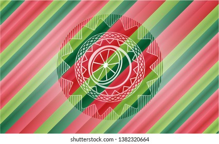 orange icon inside christmas colors style emblem.