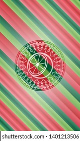 orange icon inside christmas colors style badge.
