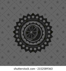 orange icon inside dark badge. 