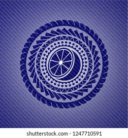 orange icon inside denim background